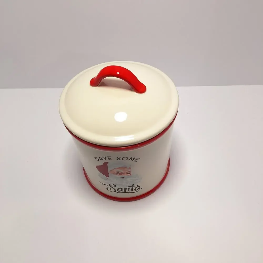 Hallmark Save Some For Santa Ceramic Cookie Jar Retro Christmas Treat Canister